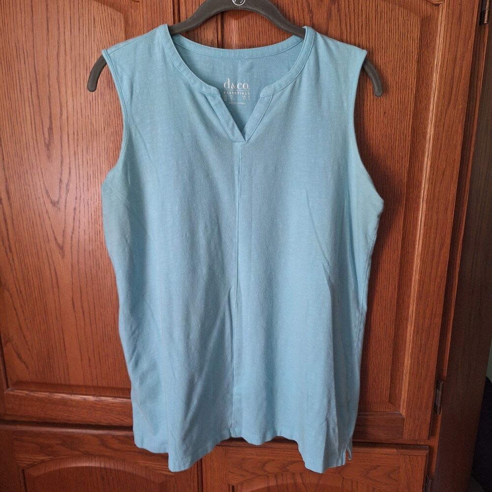 Denim & Co. Textured Knit Split V-Neck Sleeveless Tunic Light Turquoise Medium